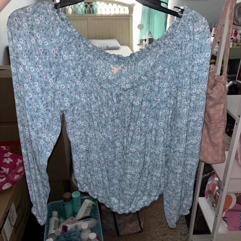 Aeropostale Gray Smocked Blouse with Long Sleeves